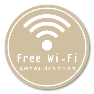 Free Wi-Fi ステッカー 丸形100mm 店内でご利用いただけます 手書き風デザイン 無料Wi-Fi案内シール カフェ・飲食店・サロン・民泊向け ベージュ