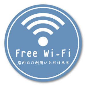 Free Wi-Fi ステッカー 丸形100mm 店内でご利用いただけます 手書き風デザイン 無料Wi-Fi案内シール カフェ・飲食店・サロン・民泊向け ライトブルー