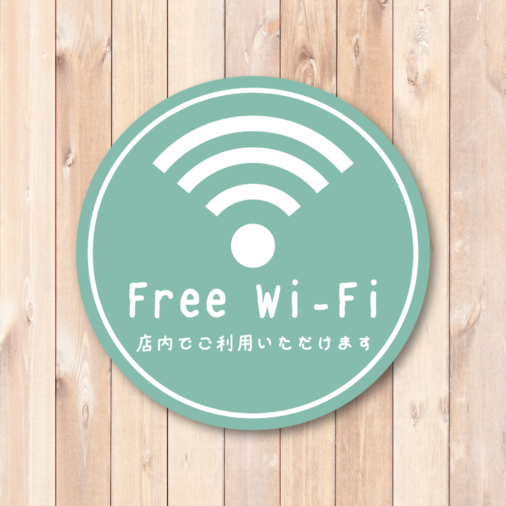 Free Wi-Fi ステッカー 丸形100mm 店内でご利用いただけます 手書き風デザイン 無料Wi-Fi案内シール カフェ・飲食店・サロン・民泊向け ミントグリーン - 画像 (2)
