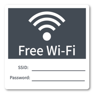 Free Wi-Fi ステッカー 100mm SSID・Password記入欄付き 無料WiFi案内シール カフェ サロン オフィス 店舗用 チャコールグレー