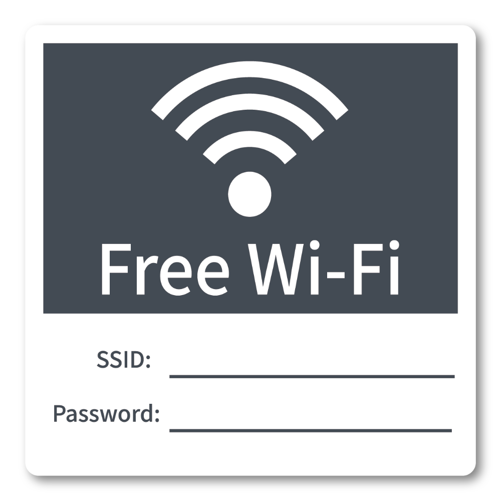 Free Wi-Fi ステッカー 100mm SSID・Password記入欄付き 無料WiFi案内シール カフェ サロン オフィス 店舗用 チャコールグレー