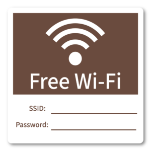Free Wi-Fi ステッカー 100mm SSID・Password記入欄付き 無料WiFi案内シール カフェ サロン オフィス 店舗用 モカブラウン