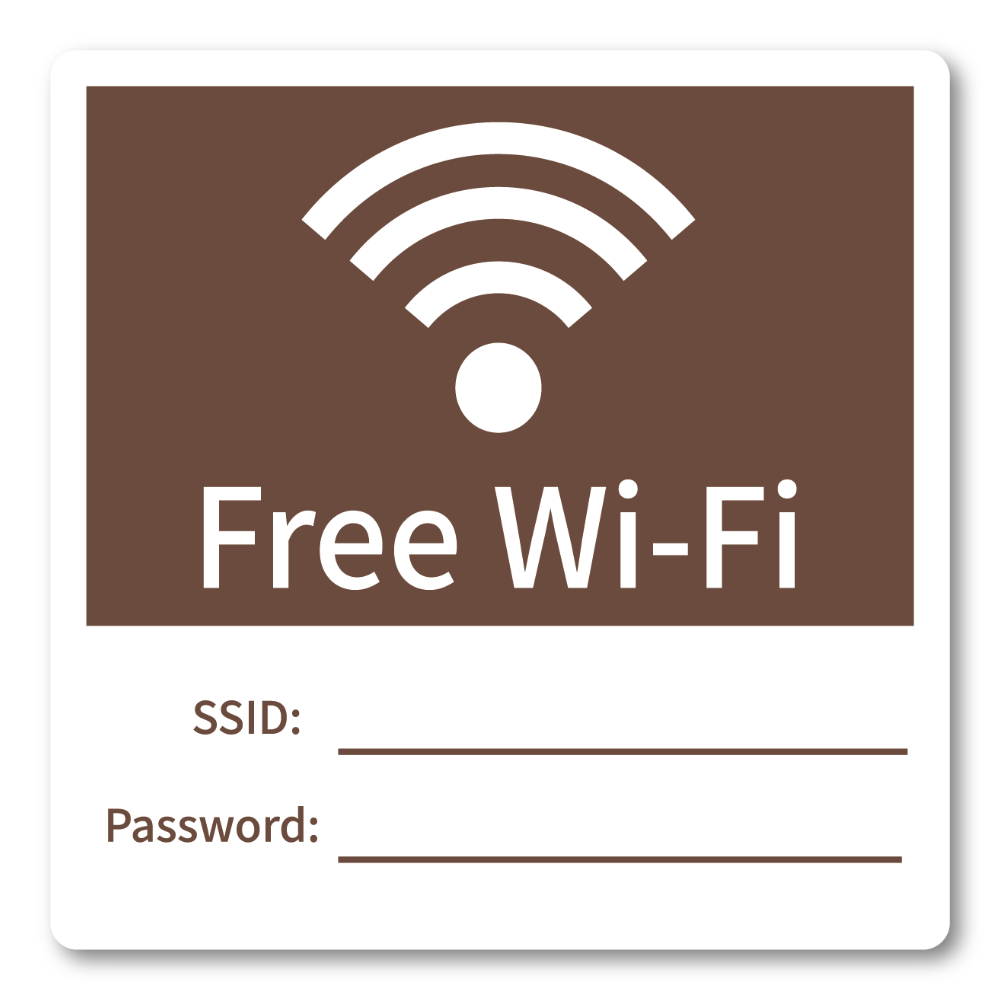 Free Wi-Fi ステッカー 100mm SSID・Password記入欄付き 無料WiFi案内シール カフェ サロン オフィス 店舗用 モカブラウン
