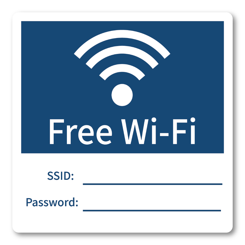 Free Wi-Fi ステッカー 100mm SSID・Password記入欄付き 無料WiFi案内シール カフェ サロン オフィス 店舗用 クラシックネイビー