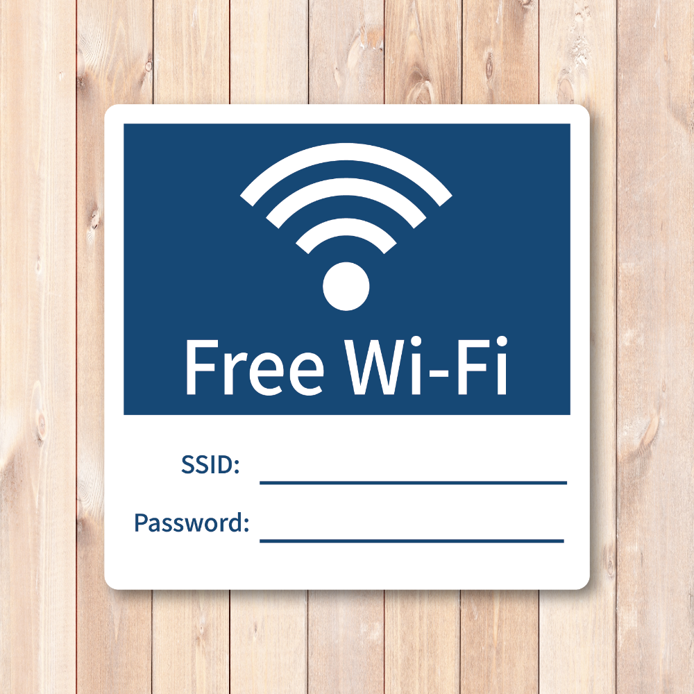 Free Wi-Fi ステッカー 100mm SSID・Password記入欄付き 無料WiFi案内シール カフェ サロン オフィス 店舗用 クラシックネイビー - 画像 (2)