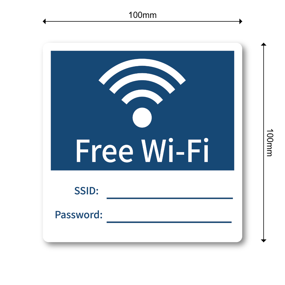 Free Wi-Fi ステッカー 100mm SSID・Password記入欄付き 無料WiFi案内シール カフェ サロン オフィス 店舗用 クラシックネイビー - 画像 (3)