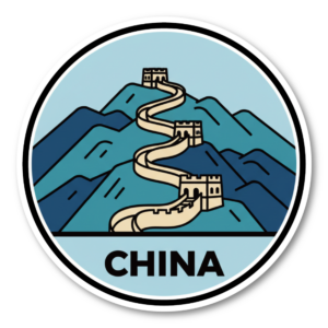 世界のランドマーク トラベルステッカー 円形デザイン 防水・耐候 スーツケース・車・タブレット対応 観光名所コレクションステッカー CHINA