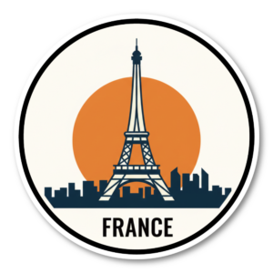 世界のランドマーク トラベルステッカー 円形デザイン 防水・耐候 スーツケース・車・タブレット対応 観光名所コレクションステッカー FRANCE