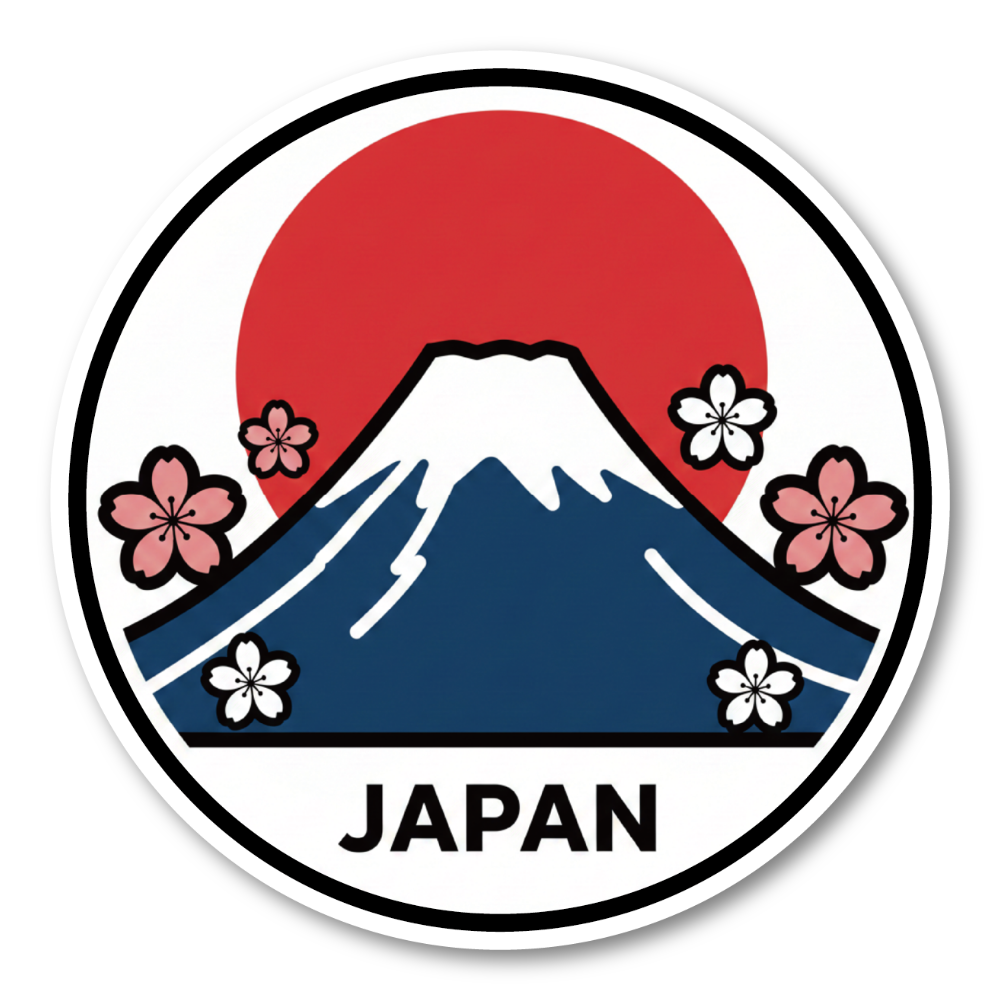 世界のランドマーク トラベルステッカー 円形デザイン 防水・耐候 スーツケース・車・タブレット対応 観光名所コレクションステッカー JAPAN(富士山)