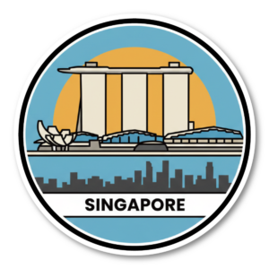 世界のランドマーク トラベルステッカー 円形デザイン 防水・耐候 スーツケース・車・タブレット対応 観光名所コレクションステッカー SINGAPORE