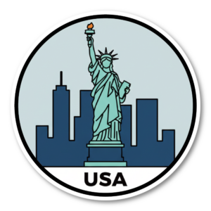 世界のランドマーク トラベルステッカー 円形デザイン 防水・耐候 スーツケース・車・タブレット対応 観光名所コレクションステッカー USA