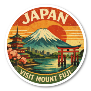 日本 トラベルステッカー 富士山 鳥居 五重塔 レトロ旅行デザイン 円形ステッカー 防水 耐候 スーツケース 車 タブレット 水筒 旅行お土産 日本観光ステッカー