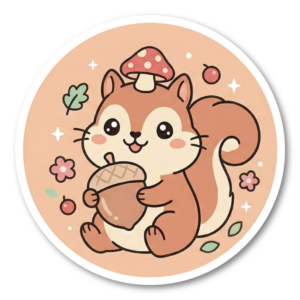 かわいい イラスト ステッカー 丸型 防水 耐水 耐候 100mm カワイイ 動物 食べ物 宇宙 ゲーム 女の子向け ノートPC スーツケース 車 バイク スマホ デコ シール どんぐりリス