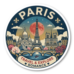 世界都市トラベルステッカー 円形 100mm パリ ローマ 東京 ソウル シンガポール ロンドン ニューヨーク バルセロナ 観光デザイン 防水 屋外対応 スーツケース 車用 パリ（PARIS）