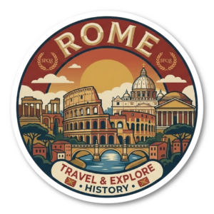 世界都市トラベルステッカー 円形 100mm パリ ローマ 東京 ソウル シンガポール ロンドン ニューヨーク バルセロナ 観光デザイン 防水 屋外対応 スーツケース 車用 ローマ（ROME）