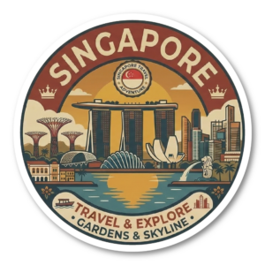 世界都市トラベルステッカー 円形 100mm パリ ローマ 東京 ソウル シンガポール ロンドン ニューヨーク バルセロナ 観光デザイン 防水 屋外対応 スーツケース 車用 シンガポール（SINGAPORE）