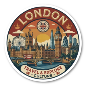 世界都市トラベルステッカー 円形 100mm パリ ローマ 東京 ソウル シンガポール ロンドン ニューヨーク バルセロナ 観光デザイン 防水 屋外対応 スーツケース 車用 ロンドン（LONDON）