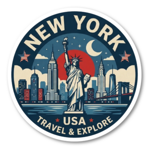 世界都市トラベルステッカー 円形 100mm パリ ローマ 東京 ソウル シンガポール ロンドン ニューヨーク バルセロナ 観光デザイン 防水 屋外対応 スーツケース 車用 ニューヨーク（NEW YORK）