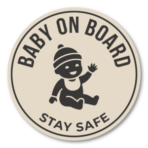BABY ON BOARD ステッカー 120mm 丸形 車用 ベビーサイン STAY SAFE シンプルデザイン 防水・耐候 リアガラス用 ベージュ