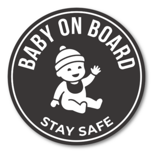 BABY ON BOARD ステッカー 120mm 丸形 車用 ベビーサイン STAY SAFE シンプルデザイン 防水・耐候 リアガラス用 ブラック