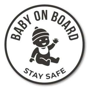 BABY ON BOARD ステッカー 120mm 丸形 車用 ベビーサイン STAY SAFE シンプルデザイン 防水・耐候 リアガラス用 ホワイト
