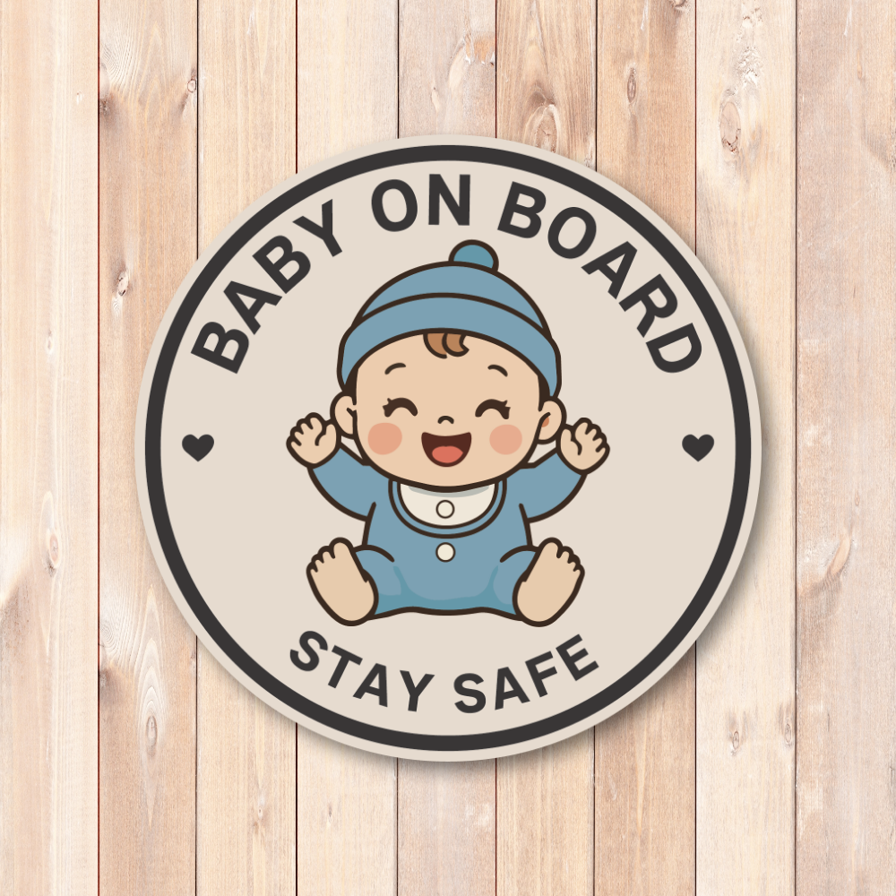 BABY ON BOARD ステッカー 120mm ベビーサイン 車用 赤ちゃん乗ってます かわいい 円形 防水 屋外対応 男の子(ブルー) - 画像 (2)
