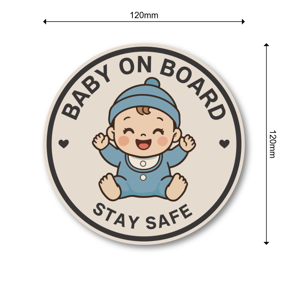 BABY ON BOARD ステッカー 120mm ベビーサイン 車用 赤ちゃん乗ってます かわいい 円形 防水 屋外対応 男の子(ブルー) - 画像 (3)