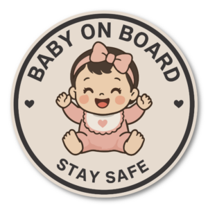BABY ON BOARD ステッカー 120mm ベビーサイン 車用 赤ちゃん乗ってます かわいい 円形 防水 屋外対応 女の子（ピンク）