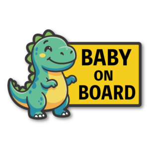 BABY ON BOARD ステッカー 恐竜デザイン 120×180mm 車用サイン ベビーインカー 赤ちゃん乗っています 高視認性 防水 耐候 ビニール デカール リアガラス ドア用 恐竜（左）