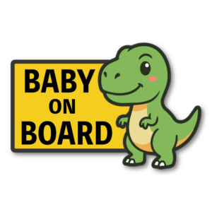 BABY ON BOARD ステッカー 恐竜デザイン 120×180mm 車用サイン ベビーインカー 赤ちゃん乗っています 高視認性 防水 耐候 ビニール デカール リアガラス ドア用 恐竜（右）