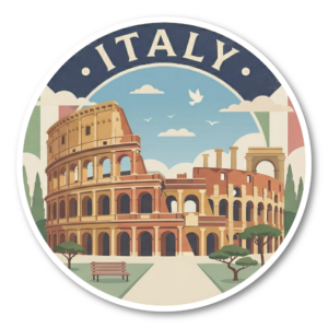 トラベルステッカー 100mm 丸形 ヴィンテージ風 日本 イタリア タイ ハワイ USA ランドマーク 防水 スーツケース タブレット 水筒用 イタリア