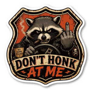 DONT HONK AT ME アライグマ ステッカー ダイカット レトロアメリカン風 車用 防水仕様 ミーム系 面白デザイン