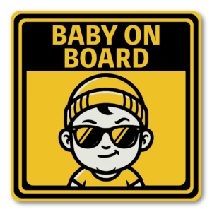 BABY ON BOARD ステッカー 120mm 正方形 サングラスベビー 車用サイン シンプル 高視認デザイン 赤ちゃん乗車中 安全対策 カーステッカー 防水 屋外対応 ステッカー