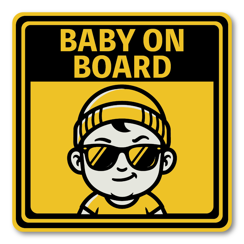 BABY ON BOARD ステッカー 120mm 正方形 サングラスベビー 車用サイン シンプル 高視認デザイン 赤ちゃん乗車中 安全対策 カーステッカー 防水 屋外対応 ステッカー