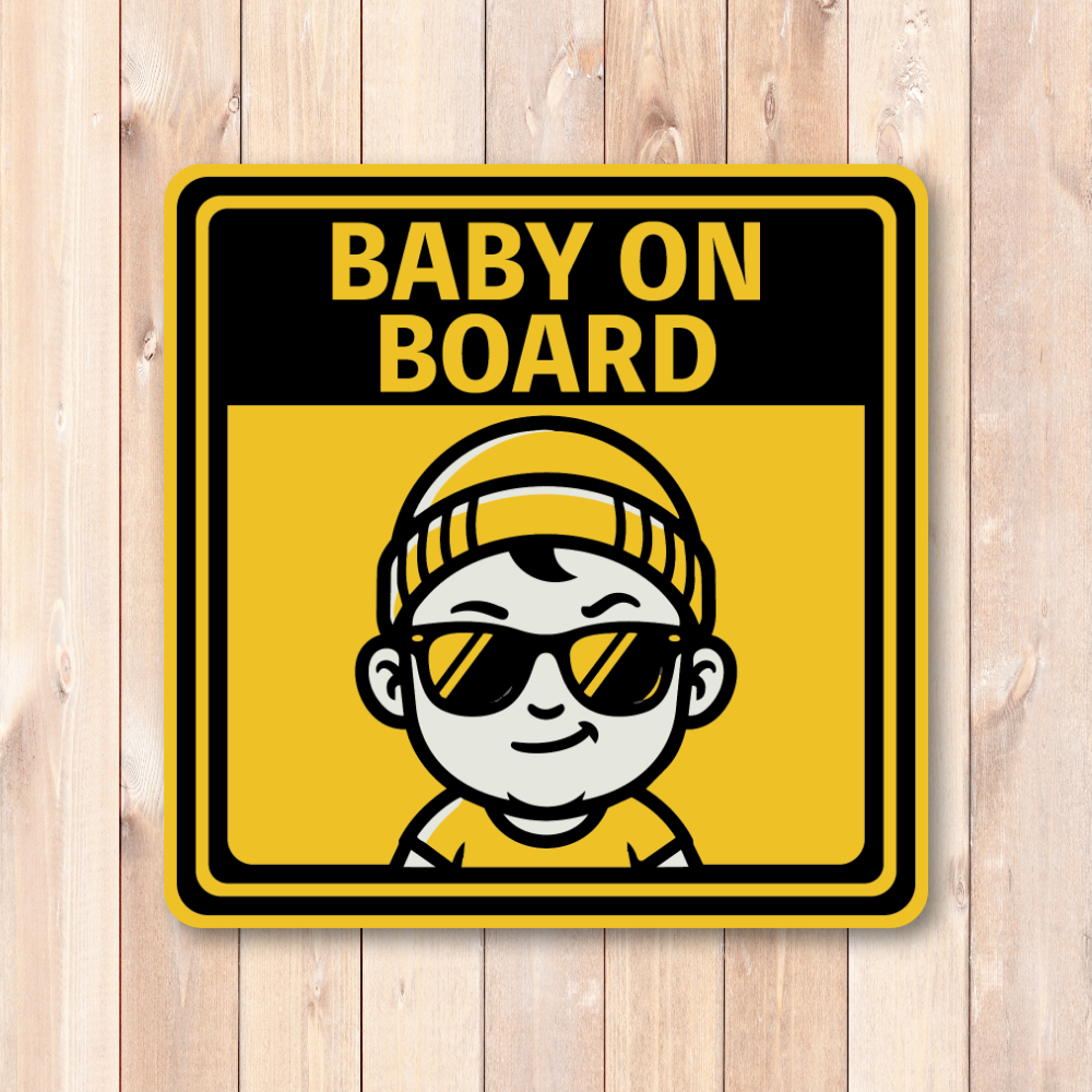 BABY ON BOARD ステッカー 120mm 正方形 サングラスベビー 車用サイン シンプル 高視認デザイン 赤ちゃん乗車中 安全対策 カーステッカー 防水 屋外対応 ステッカー - 画像 (2)