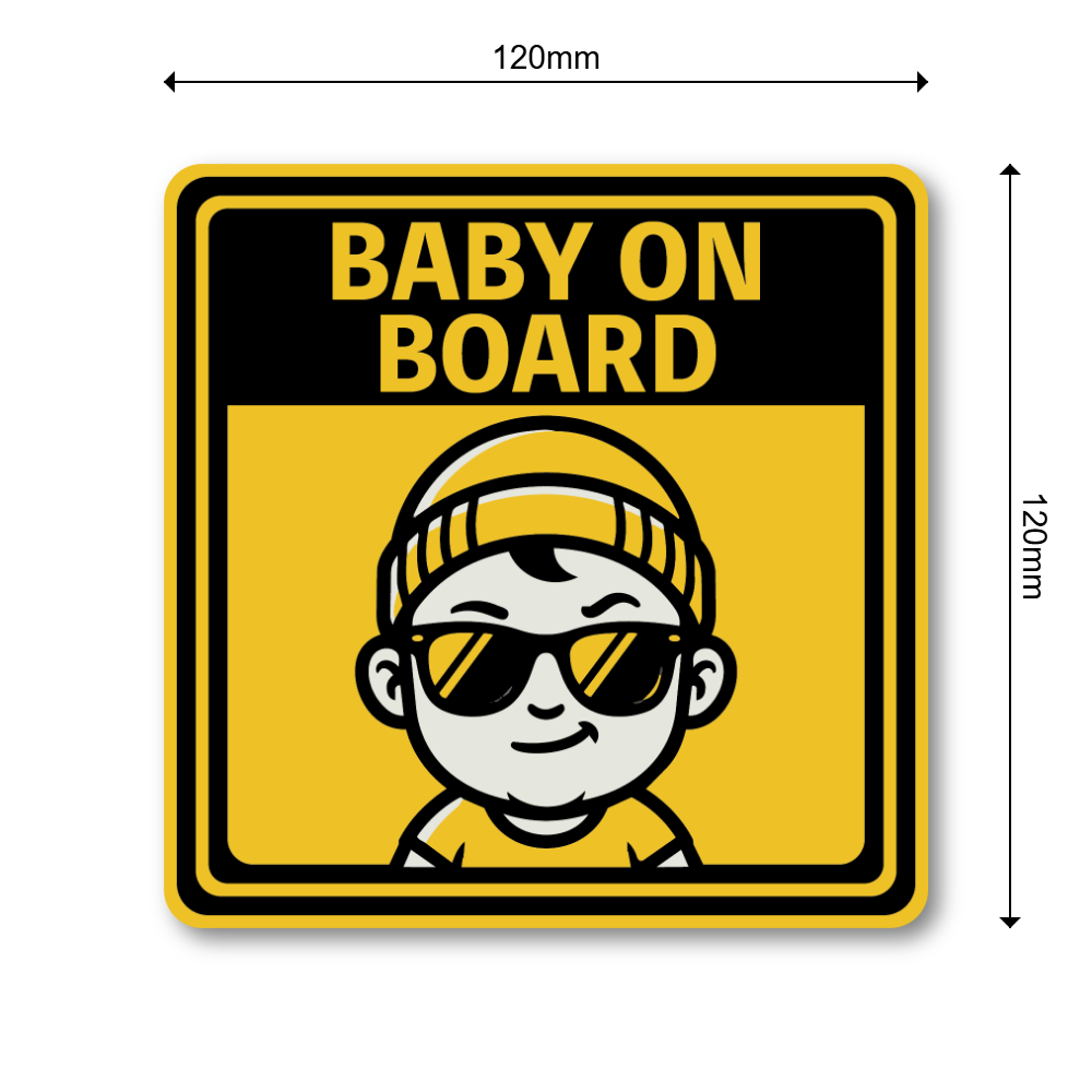 BABY ON BOARD ステッカー 120mm 正方形 サングラスベビー 車用サイン シンプル 高視認デザイン 赤ちゃん乗車中 安全対策 カーステッカー 防水 屋外対応 ステッカー - 画像 (3)