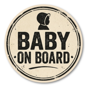BABY ON BOARD ステッカー 120mm 円形 ヴィンテージ風 ベビーサイン 車用 赤ちゃん乗車中 シンプル 英字デザイン 防水 UV加工 カーステッカー