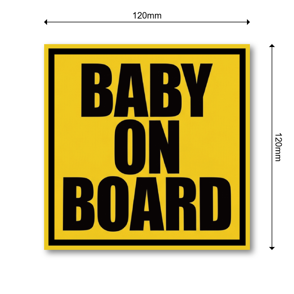 BABY ON BOARD ステッカー 120mm イエロー×ブラック 高視認デザイン 赤ちゃん乗車中 サイン シンプル 英字 車用ステッカー リアガラス対応 - 画像 (3)