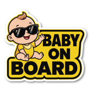 BABY ON BOARD ステッカー サングラスベビー ダイカット 車用 セーフティサイン 防水 耐候 カーサイン イエロー 136×120mm