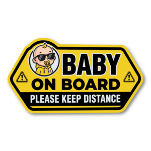 BABY ON BOARD ステッカー 赤ちゃん乗車中 サングラスベビー 警告サイン 180×100mm イエロー 車用 防水 屋外対応 カーステッカー