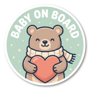 BABY ON BOARD ステッカー くま ハートデザイン ベビーインカー 車用 赤ちゃん乗ってます サークル型 防水UV加工 120mm パステルカラー