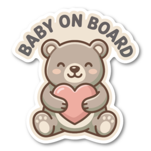 BABY ON BOARD ステッカー くま ハートデザイン ベビーインカー 車用 ダイカット 防水UV加工 120mm パステルカラー