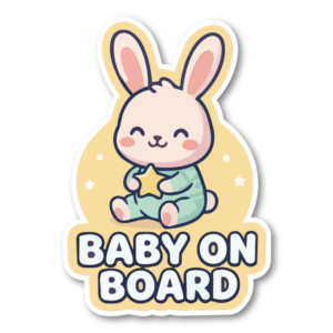 BABY ON BOARD ステッカー うさぎデザイン 120×173mm ベビーサイン 車用 カーサイン かわいいダイカット 防水仕様 赤ちゃん乗車中 シール