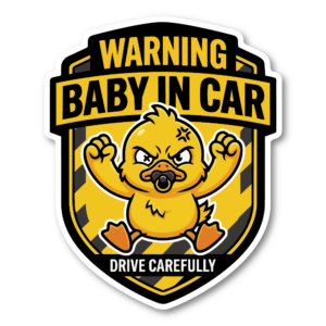 BABY ON BOARD ステッカー ベビーオンボード 赤ちゃん乗車中 サイン 車用 ベビーサイン イエロー 警告デザイン 120mm