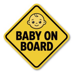 BABY ON BOARD ステッカー ベビーオンボード 赤ちゃん乗車中 サイン 車用 ベビーサイン イエロー 警告デザイン 120mm