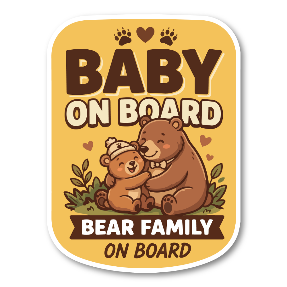 BABY ON BOARD ステッカー クマ親子 ベアファミリー 赤ちゃん乗車中 車用 ベビーサイン かわいい 動物デザイン 120 x 160mm