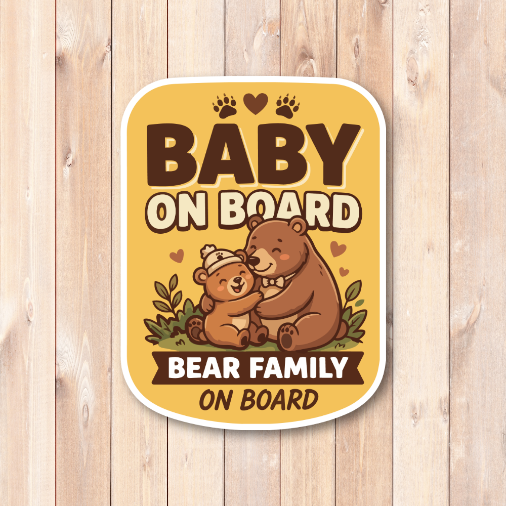 BABY ON BOARD ステッカー クマ親子 ベアファミリー 赤ちゃん乗車中 車用 ベビーサイン かわいい 動物デザイン 120 x 160mm - 画像 (2)