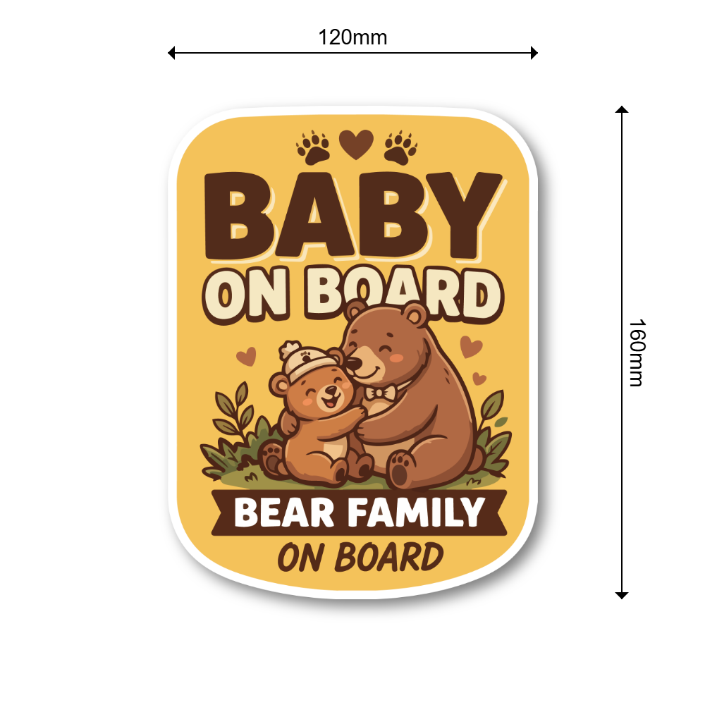 BABY ON BOARD ステッカー クマ親子 ベアファミリー 赤ちゃん乗車中 車用 ベビーサイン かわいい 動物デザイン 120 x 160mm - 画像 (3)