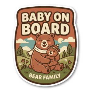 BABY ON BOARD ステッカー クマ親子 ベアファミリー 赤ちゃん乗車中 車用 ベビーサイン ナチュラルデザイン 120 x 150mm