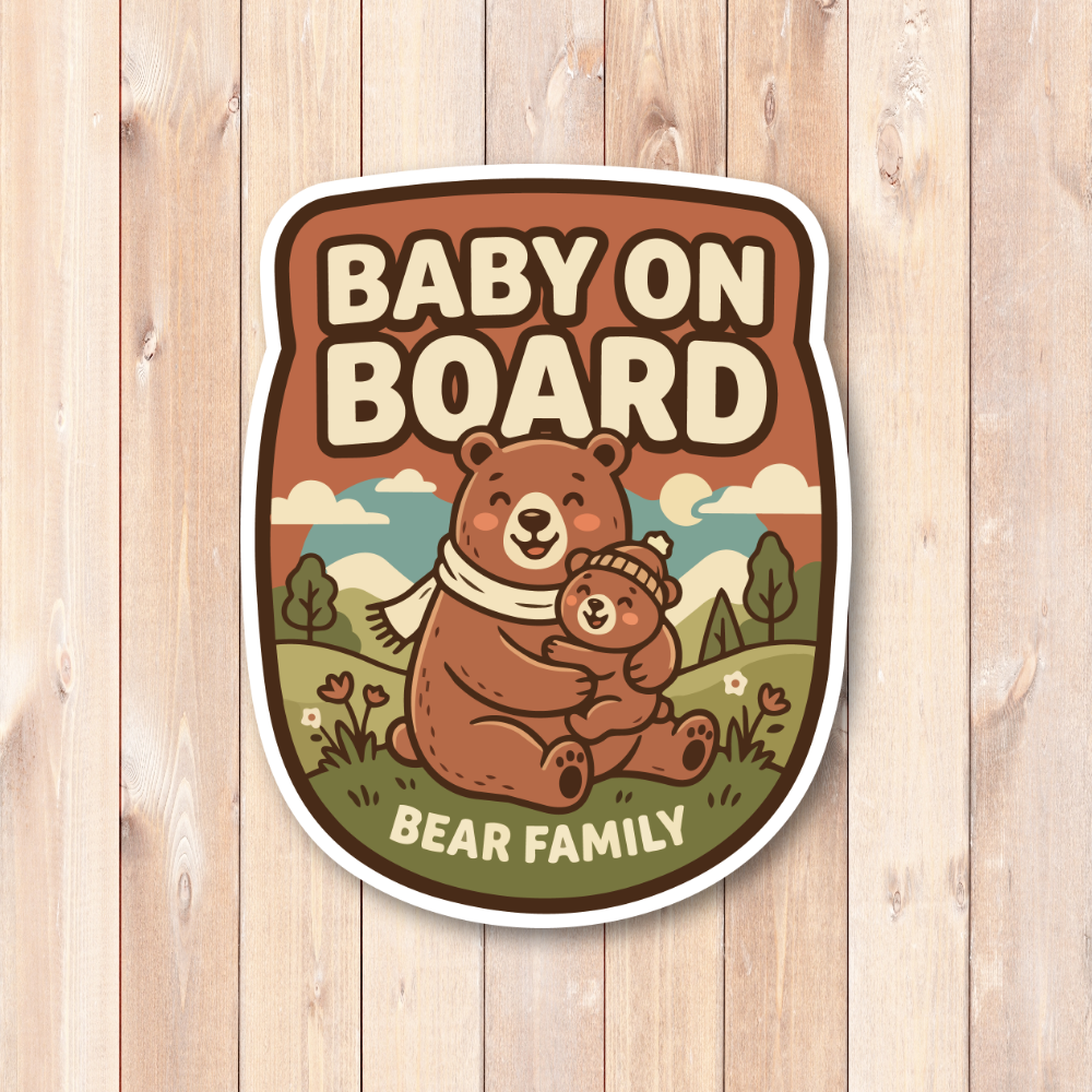 BABY ON BOARD ステッカー クマ親子 ベアファミリー 赤ちゃん乗車中 車用 ベビーサイン ナチュラルデザイン 120 x 150mm - 画像 (2)